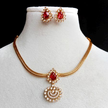Handicraft Brass Metal Jewellery Crystal Pendant Set